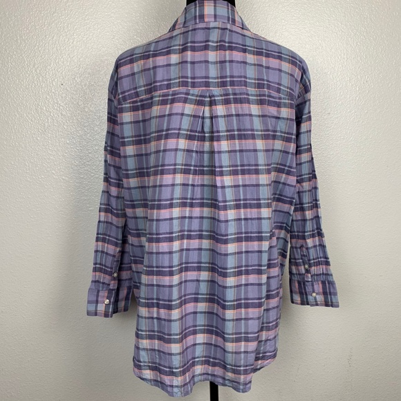Madewell Purple Plaid Crinkle Long Sleeve Blouse - Picture 5 of 8